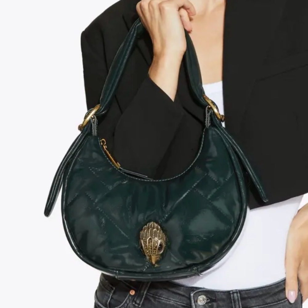 Kurt Geiger Green Quilted Shoulder Bag  dark green and gold